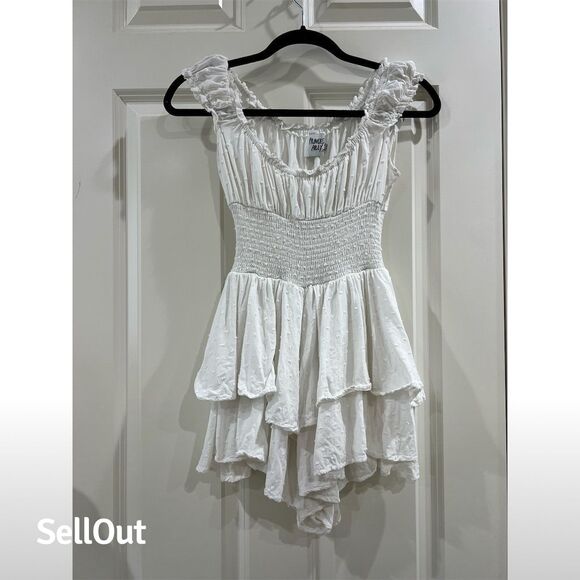 Princess Polly Pants - Princess Polly XS White Ruffle Mini Mock Dress/ Romper Sleeveless Summer Casual